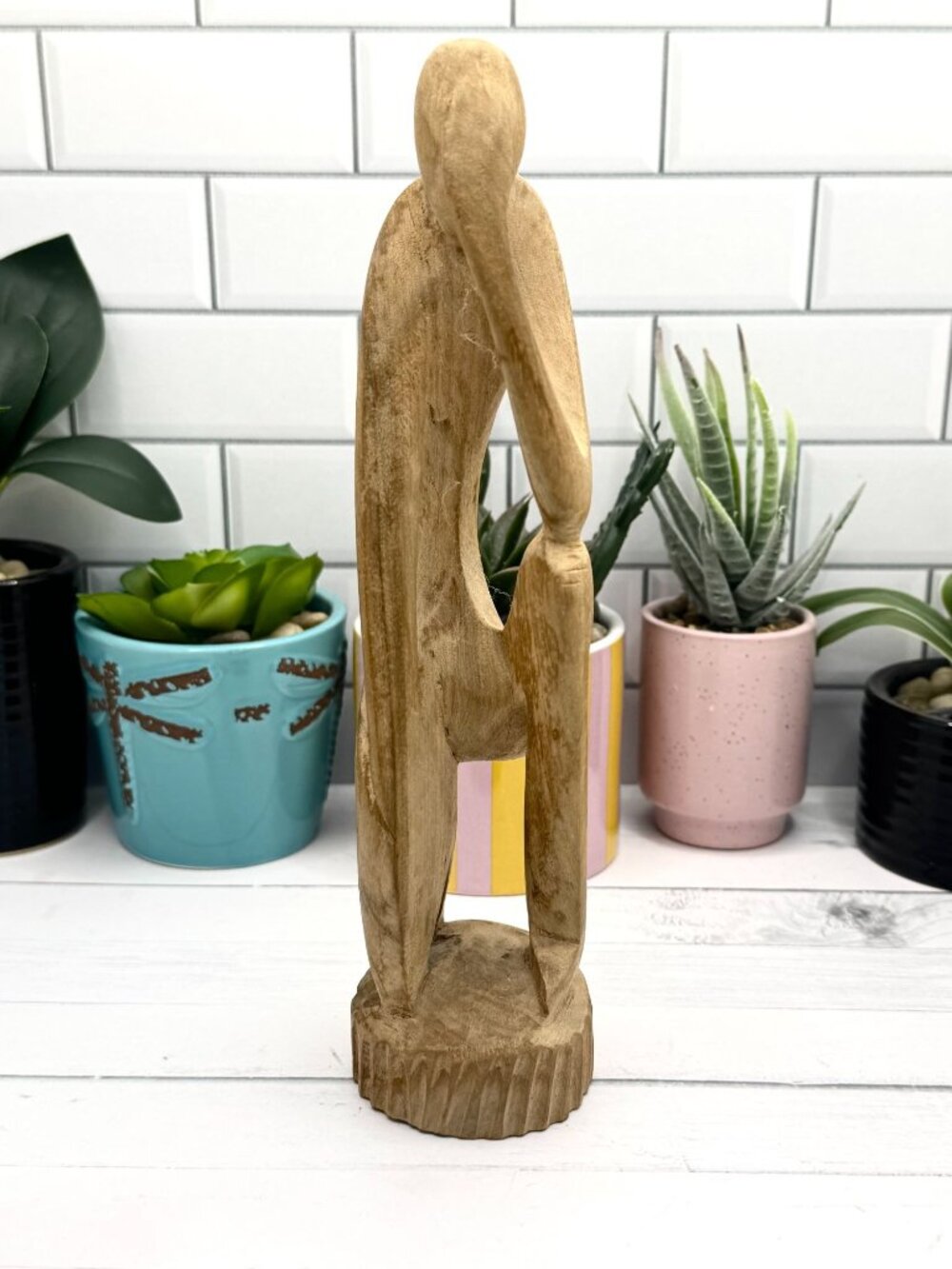 Hand-Carved Wooden Abstract Thinking Man Sculpture Figurine Art Décor